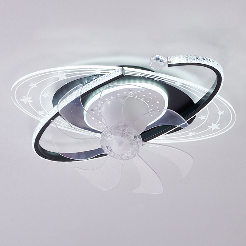Oval Shape Metal Ceiling Fans Kid Style 3 Lights Ceiling Mount Fan Fixture