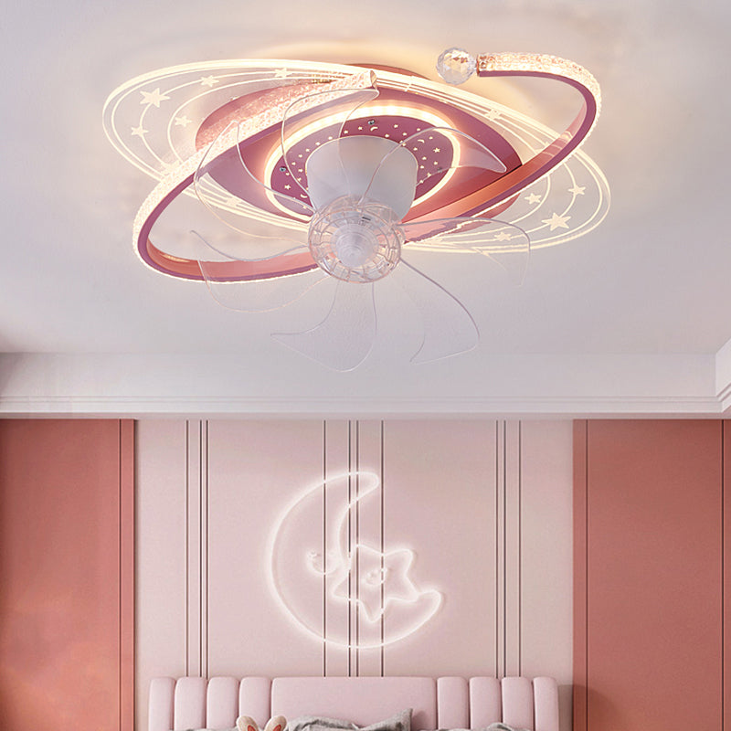 Oval Shape Metal Ceiling Fans Kid Style 3 Lights Ceiling Mount Fan Fixture