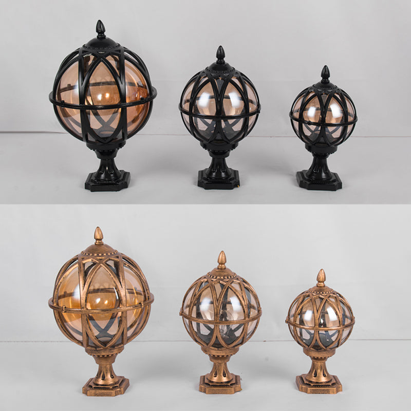 1-Light Waterproof Outdoor Light Spherical Pillar Lamp with Glass Shade for Garden
