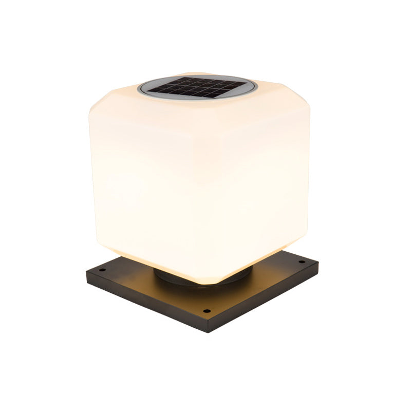 1-Light LED Pillar Lamp Square Solar Lighting Fixture with Acrylic Shade for Garden