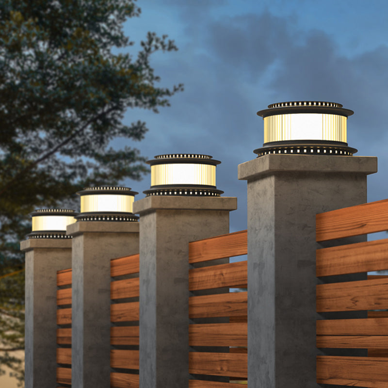 Drum Shape Solar Pillar Lamp Modern Waterproof Outdoor Lights