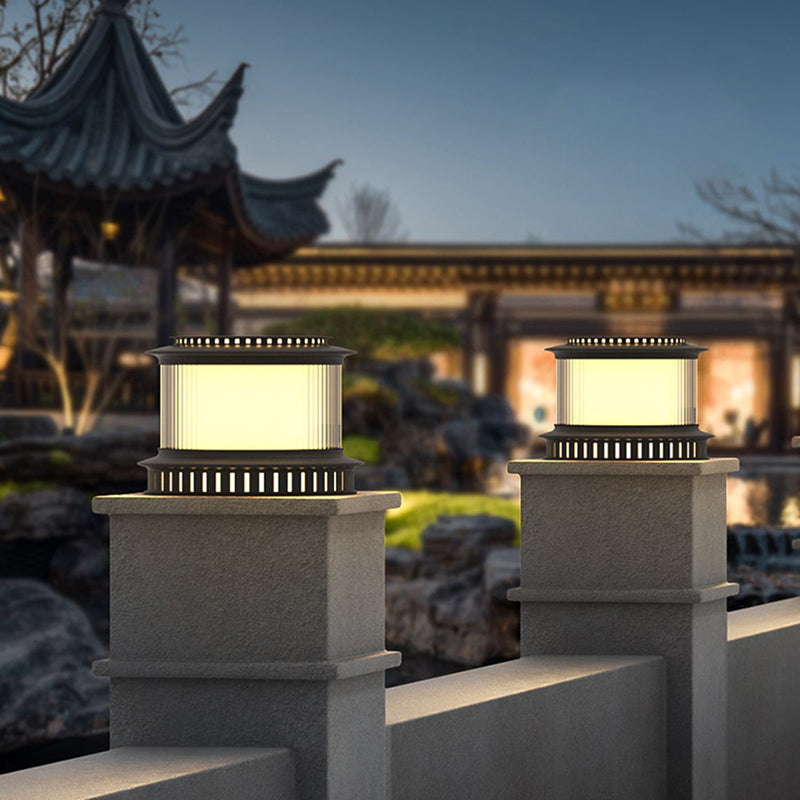 Drum Shape Solar Pillar Lamp Modern Waterproof Outdoor Lights