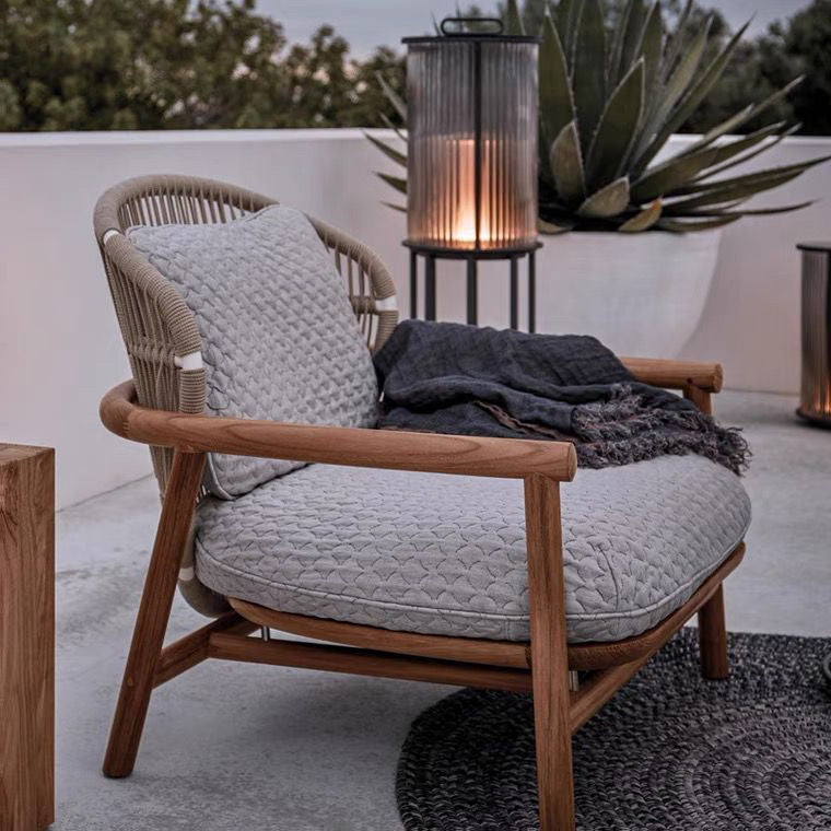 Contemporary Solid Wood Frame Patio Loveseat Water Resistant Outdoor Sofa with Cushion