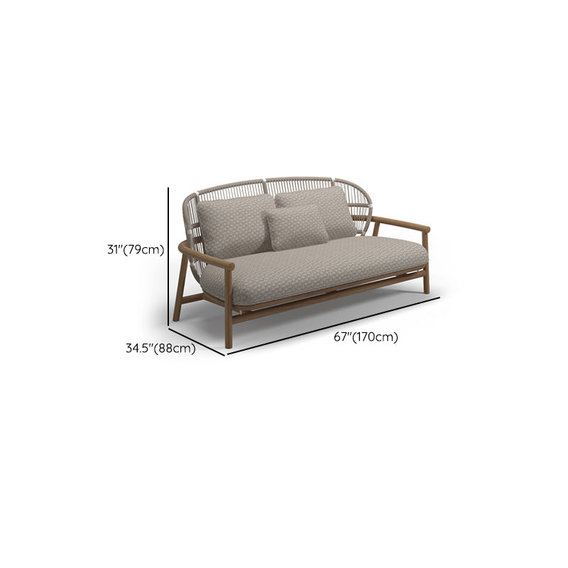 Contemporary Solid Wood Frame Patio Loveseat Water Resistant Outdoor Sofa with Cushion