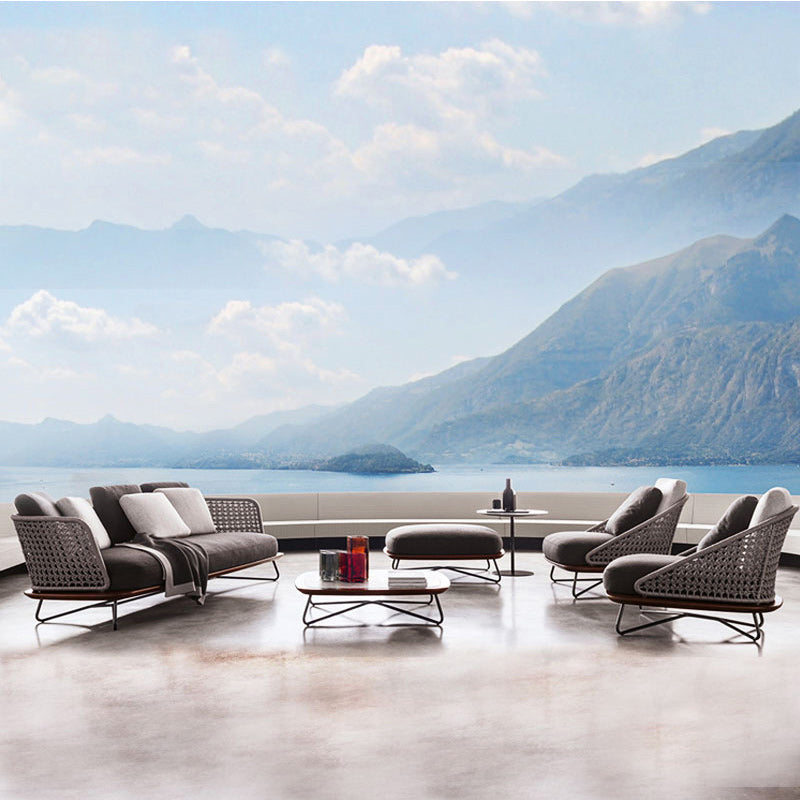 Rattan Outdoor Patio Sofa UV Resistant Tropical Patio Sofa with Cushions