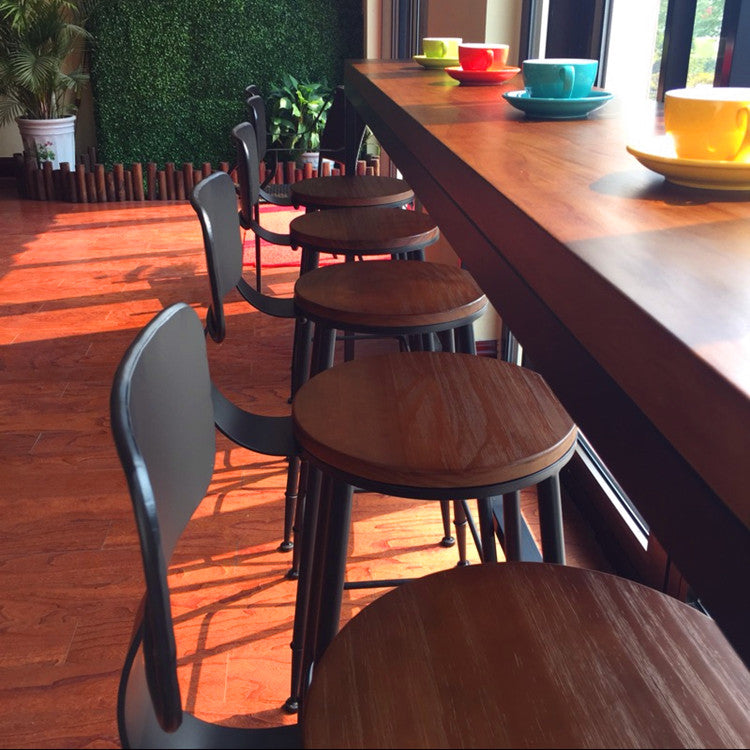 Brown Pine Wood Bistro Table Industrial Style Pub Table for Home