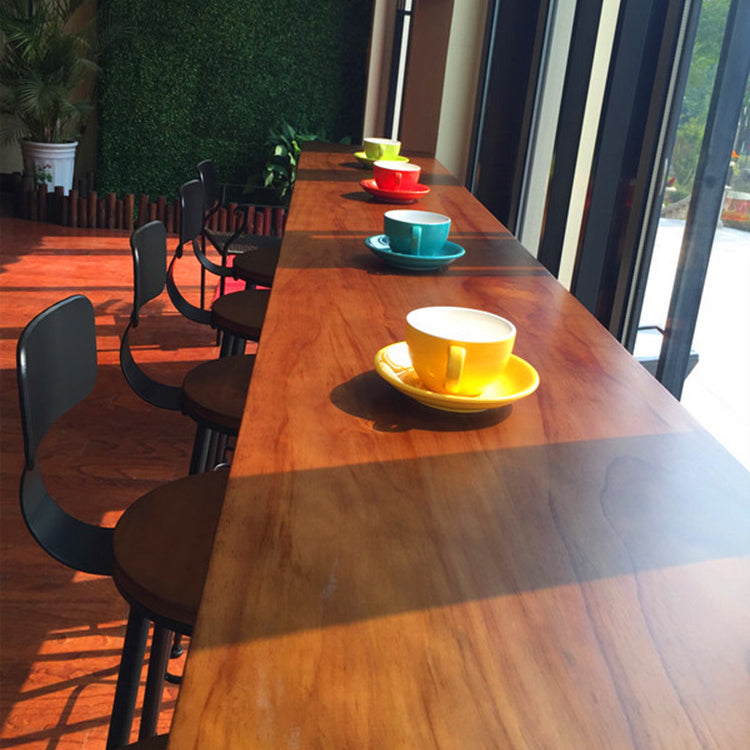 Brown Pine Wood Bistro Table Industrial Style Pub Table for Home