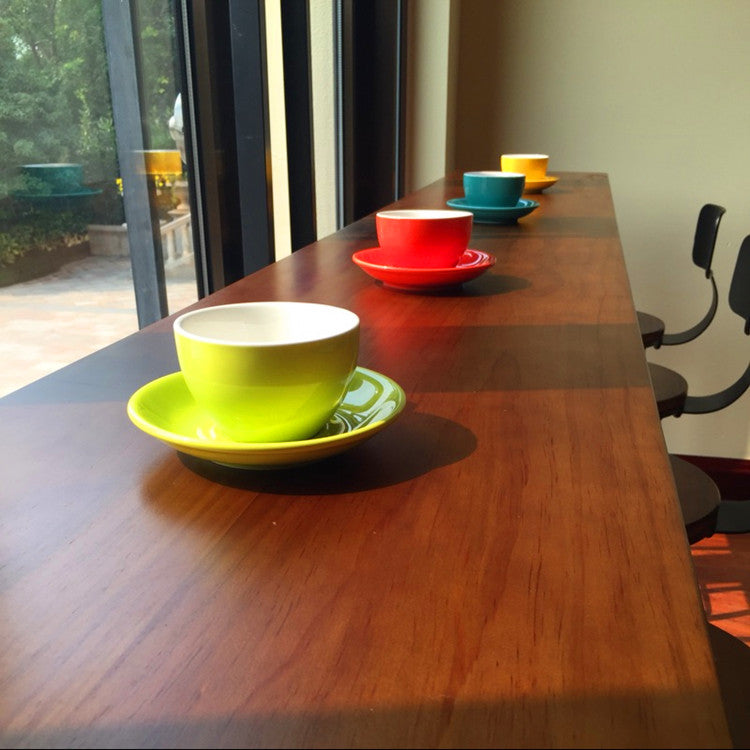 Brown Pine Wood Bistro Table Industrial Style Pub Table for Home