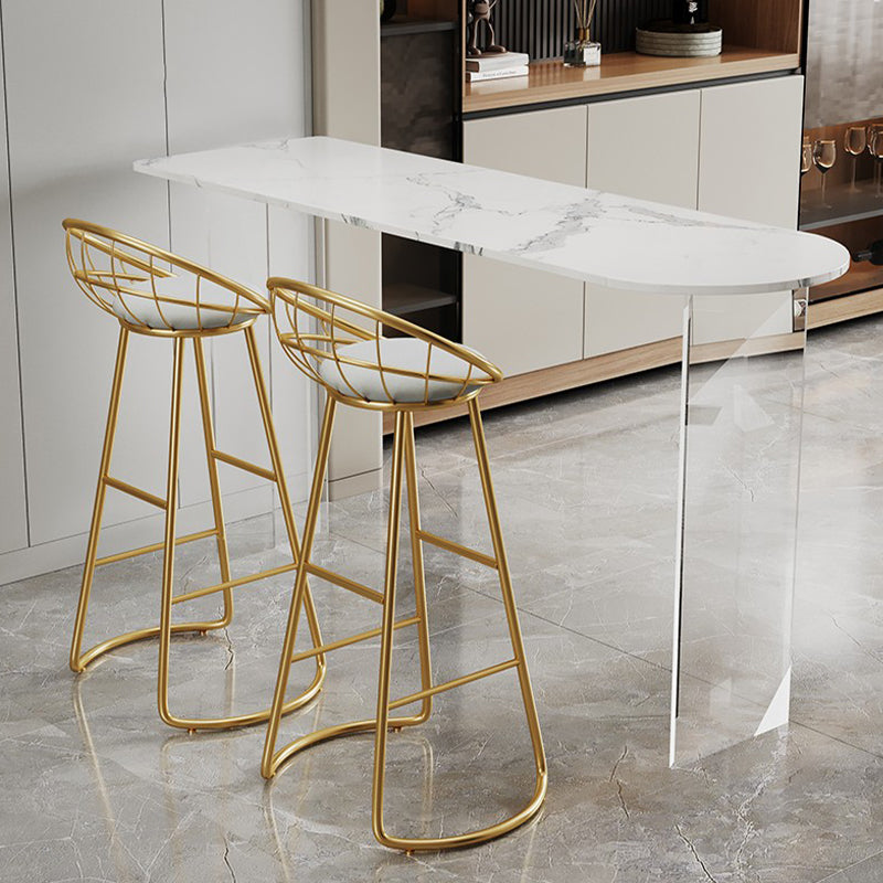 Rectangle Bar Pub Table Set 3 Pcs Stone Top Bar Table and Metal Frame Stools