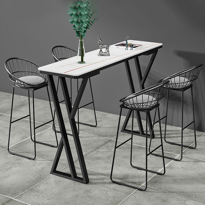 Modern Style Stone Bar Table Set 1/2/5 Pcs Rectangular Pub Set for Indoor