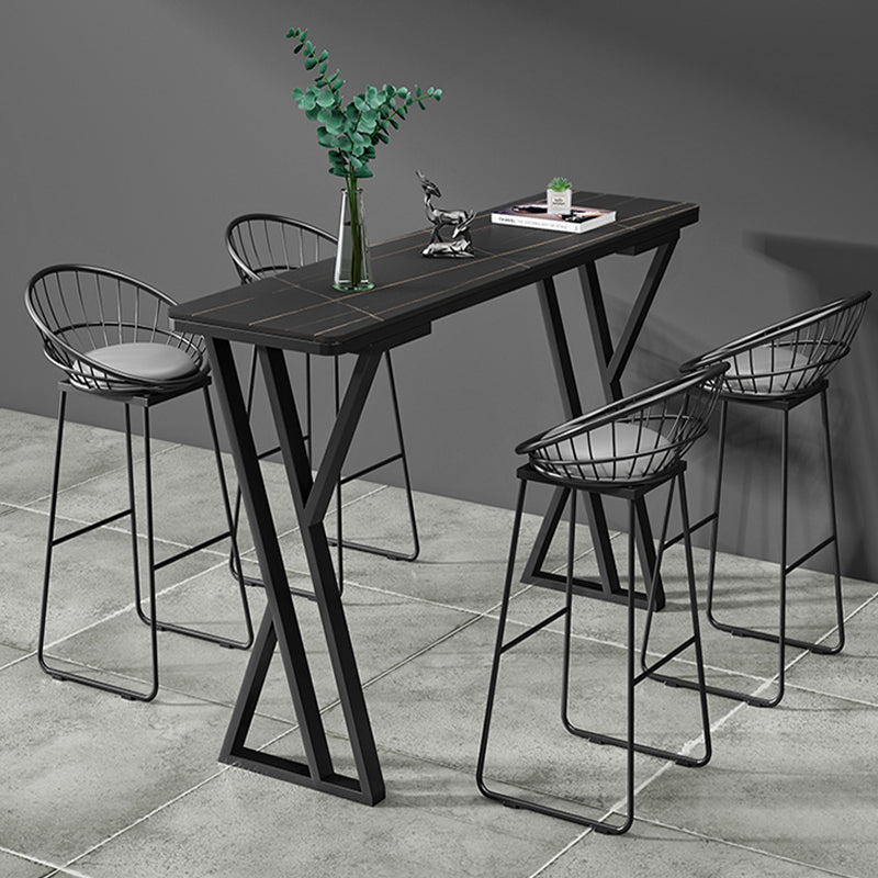 Modern Style Stone Bar Table Set 1/2/5 Pcs Rectangular Pub Set for Indoor