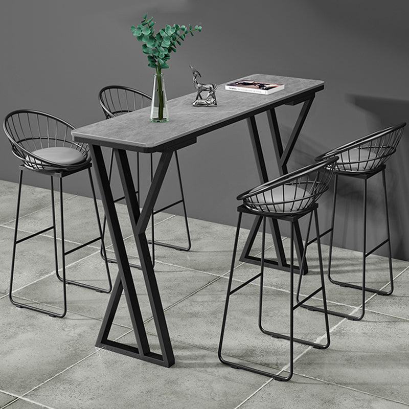 Modern Style Stone Bar Table Set 1/2/5 Pcs Rectangular Pub Set for Indoor