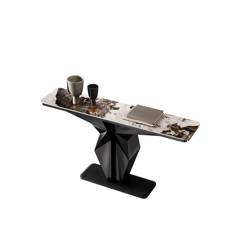 Rectangle Shape Contemporary Console Table Gold/Black Stone Sofa Table for Hall