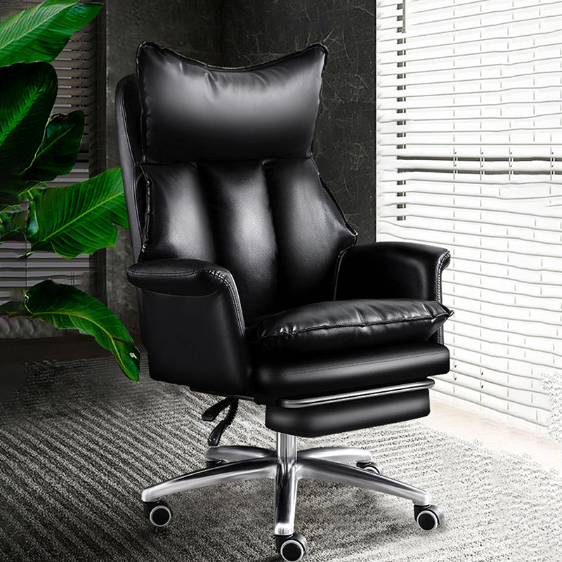 Modern Leather Armless Office Chair No Distressing Ergonomic Desk Chair with Wheels