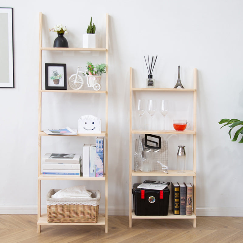 Contemporary Ladder Bookcase Solid Wood Open Back Bookshelf with Shelves