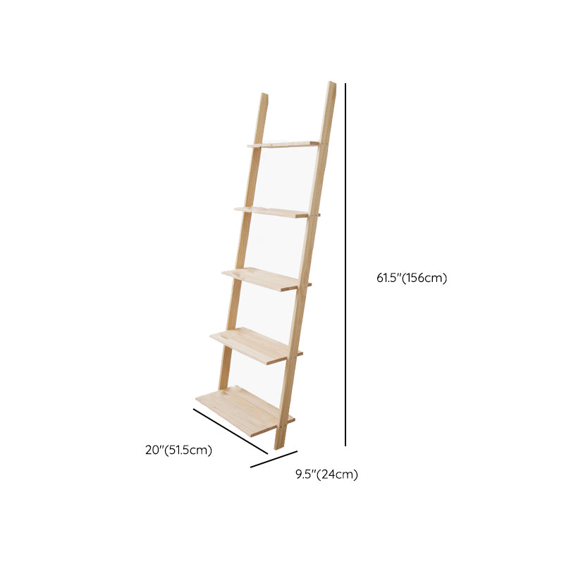 Contemporary Ladder Bookcase Solid Wood Open Back Bookshelf with Shelves