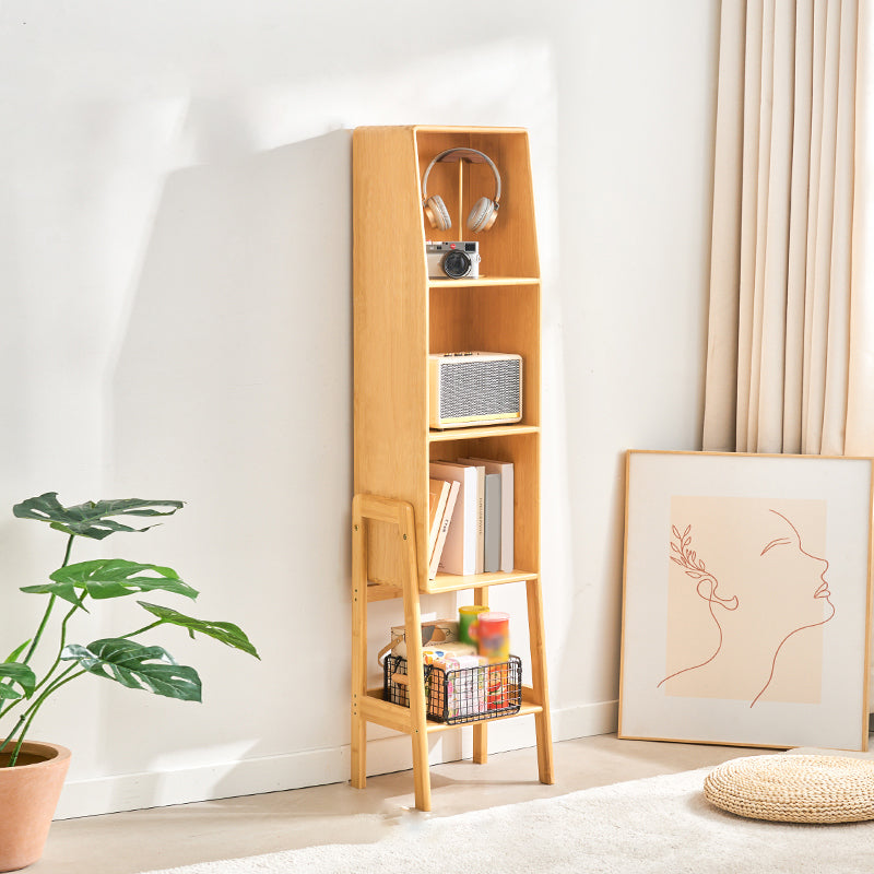 Contemporary Closed Back Bamboo Bookshelf Vertical Bookcase with Shelves