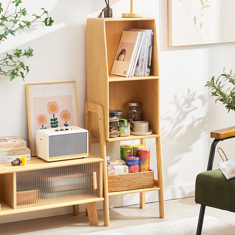 Contemporary Closed Back Bamboo Bookshelf Vertical Bookcase with Shelves