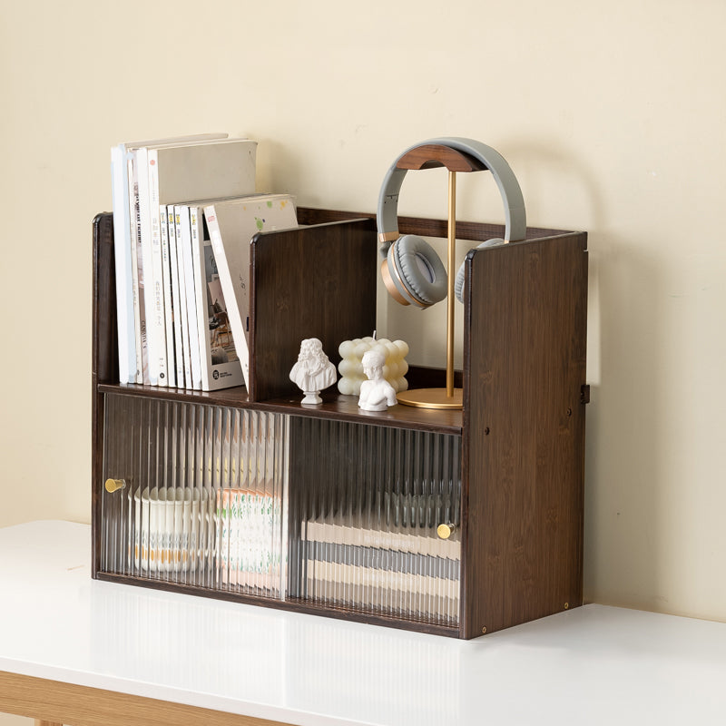 Contemporary Closed Back Bookcase Bamboo Horizontal Bookshelf with Doors