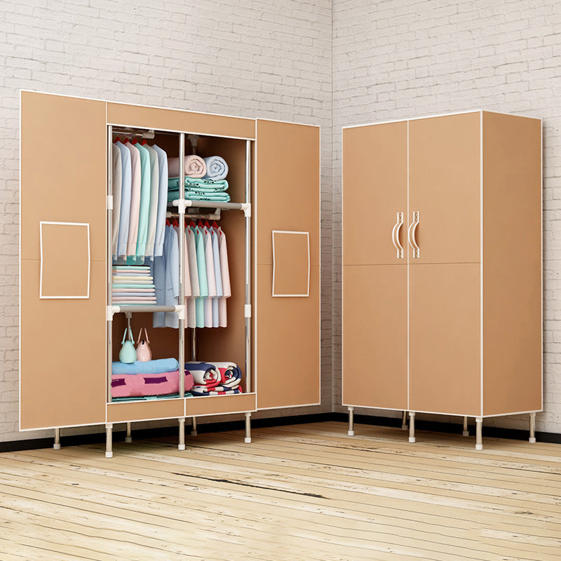 Metal and Fabric Wardrobe Industrial Style Minimalist Rectangular Bedroom Wardrobe Closet