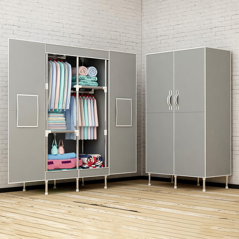 Metal and Fabric Wardrobe Industrial Style Minimalist Rectangular Bedroom Wardrobe Closet