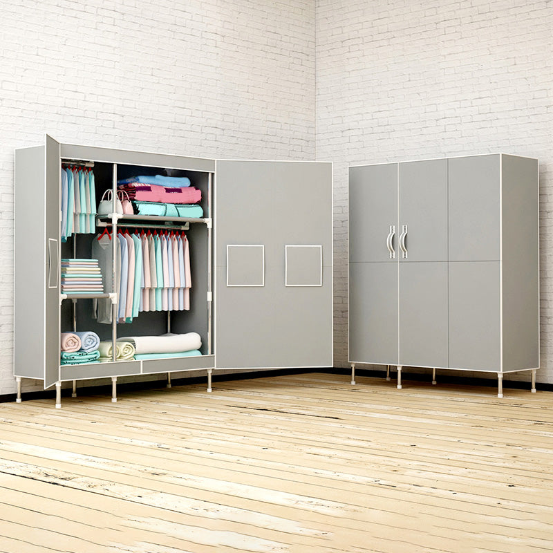 Metal and Fabric Wardrobe Industrial Style Minimalist Rectangular Bedroom Wardrobe Closet