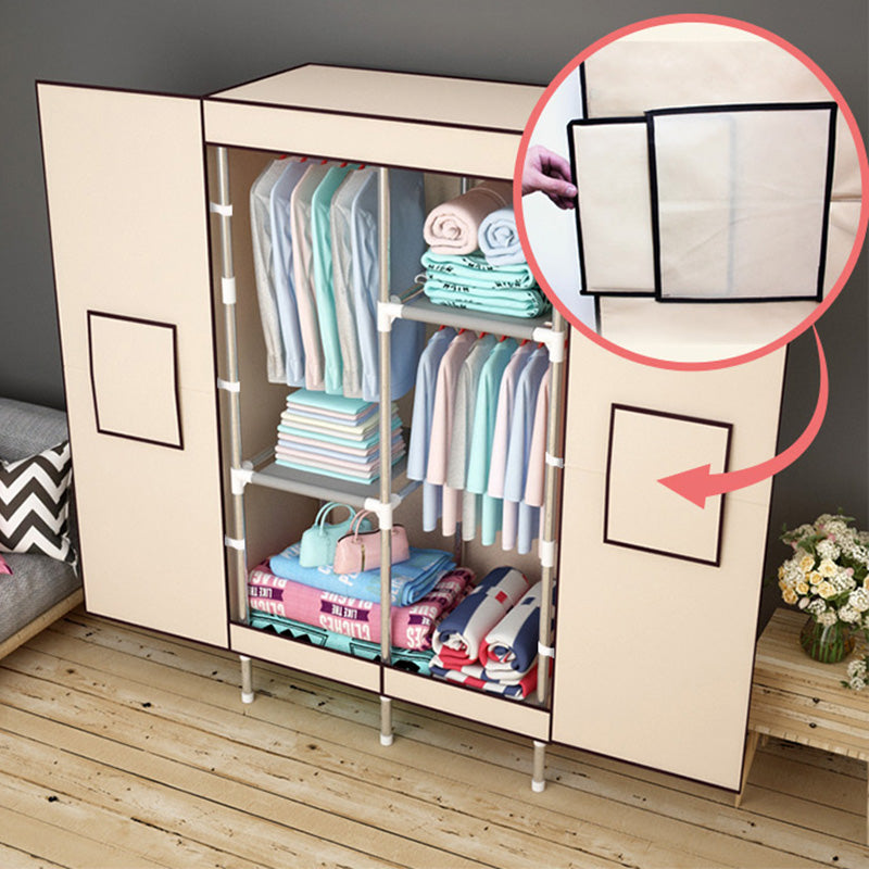 Metal and Fabric Wardrobe Industrial Style Minimalist Rectangular Bedroom Wardrobe Closet