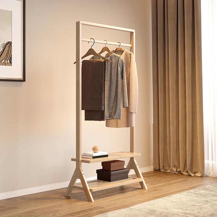 Modern Solid Wood Wardrobe Cabinet Bedroom Armoire with Shelves