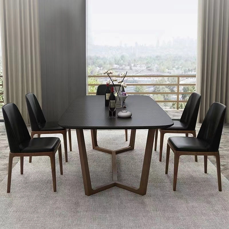 Modern Rectangle Dining Site Table Stone Dining Room Collection with Trestle Base