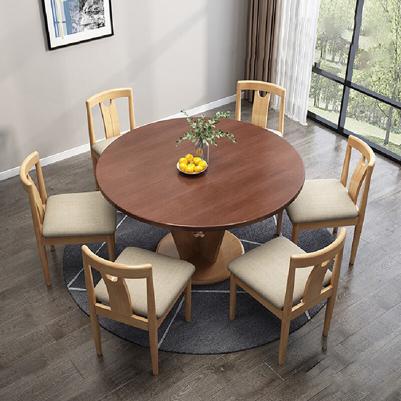 Modern Wood Round Dining Table Rubber Wood Base for Dining Room