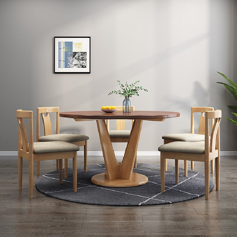 Modern Wood Round Dining Table Rubber Wood Base for Dining Room
