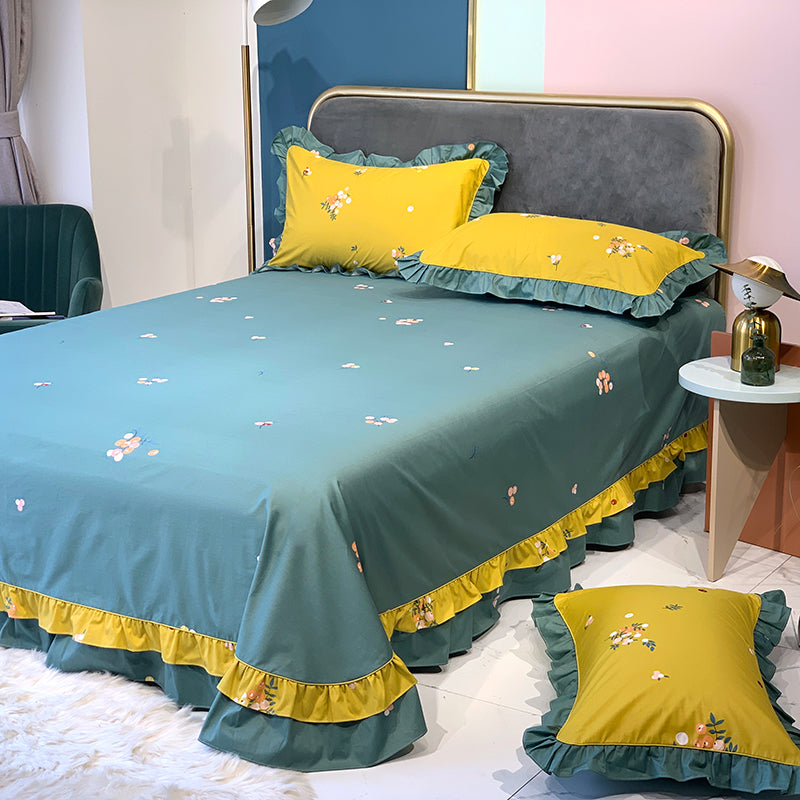Sheet Sets Cotton Floral Printed Wrinkle Resistant Breathable Ultra Soft Bed Sheet Set