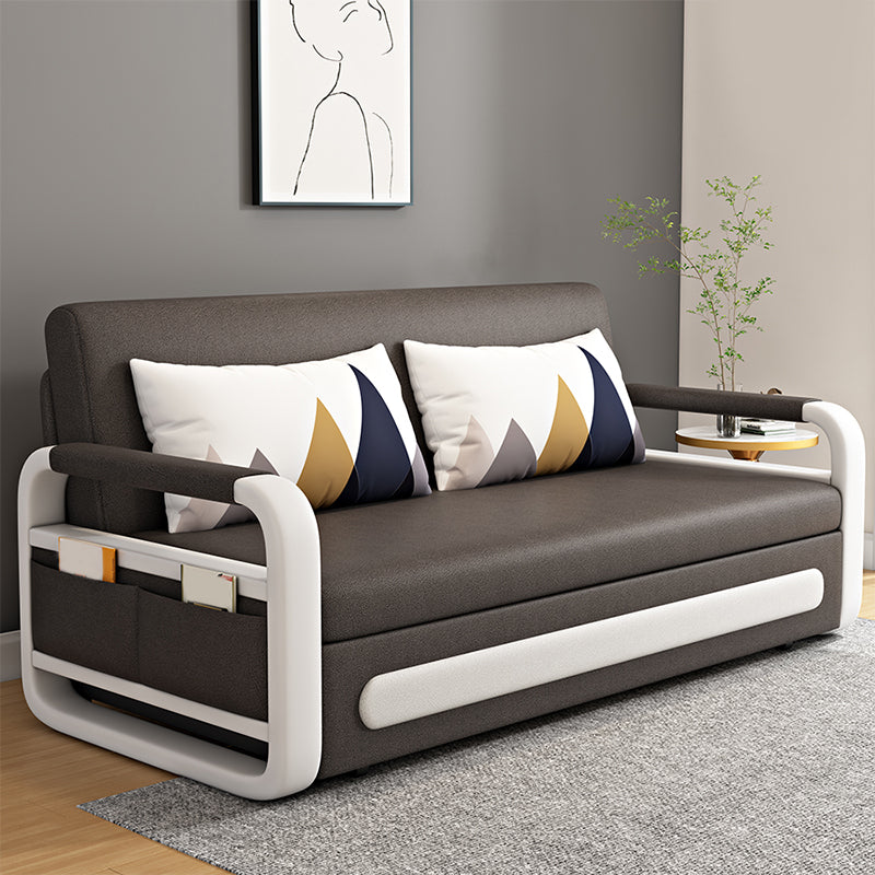 Square Arms Convertible Sofas Folding Faux Leather Sleeper Sofa