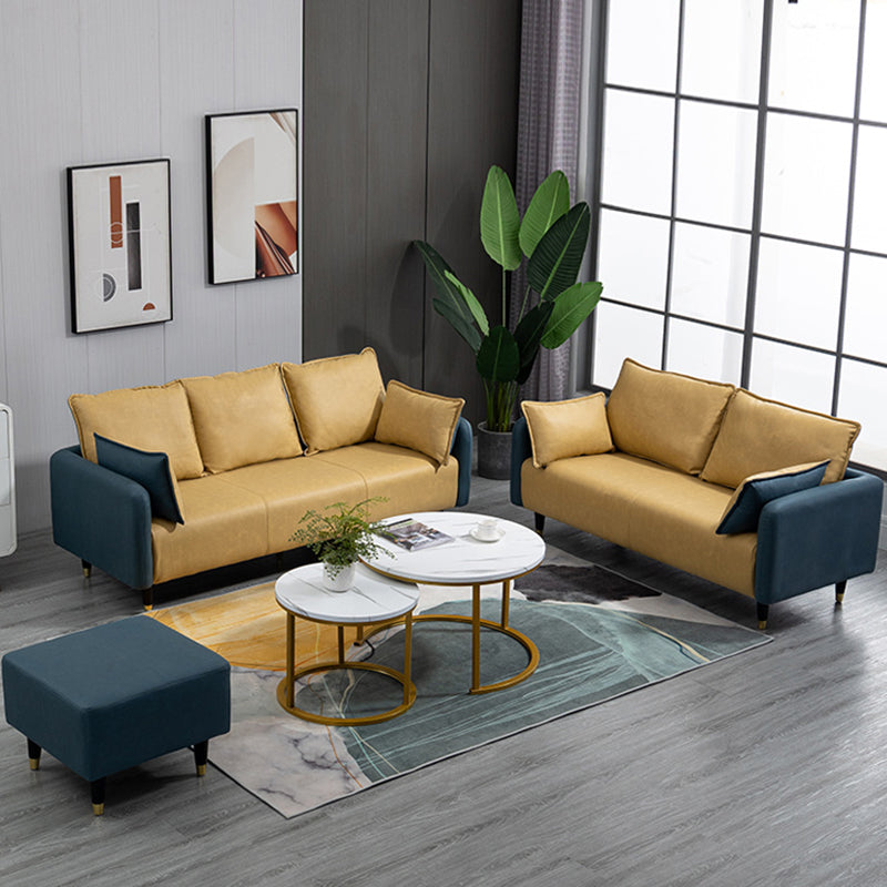 Solid Wood Loveseat Sofa Square Arm Living Room Settee with Pillows