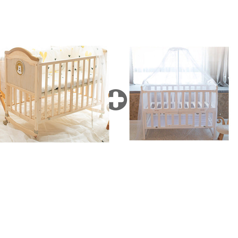 Farmhouse Brown Nursery Bed Wooden Storage Crib with Casters