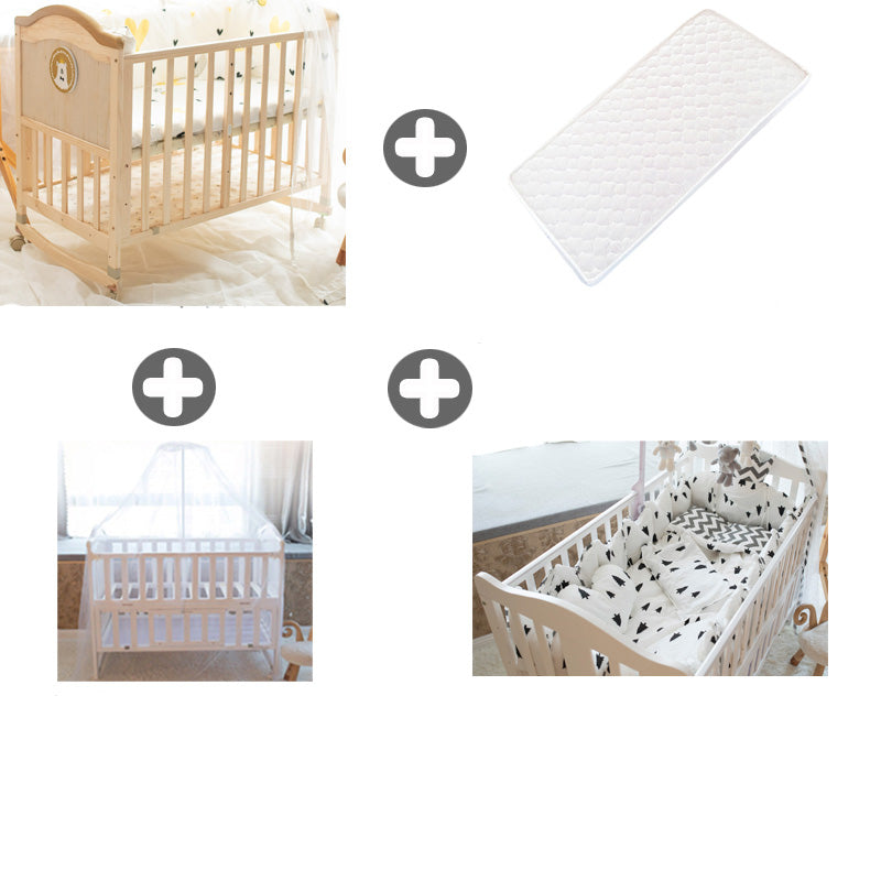 Farmhouse Brown Nursery Bed Wooden Storage Crib with Casters