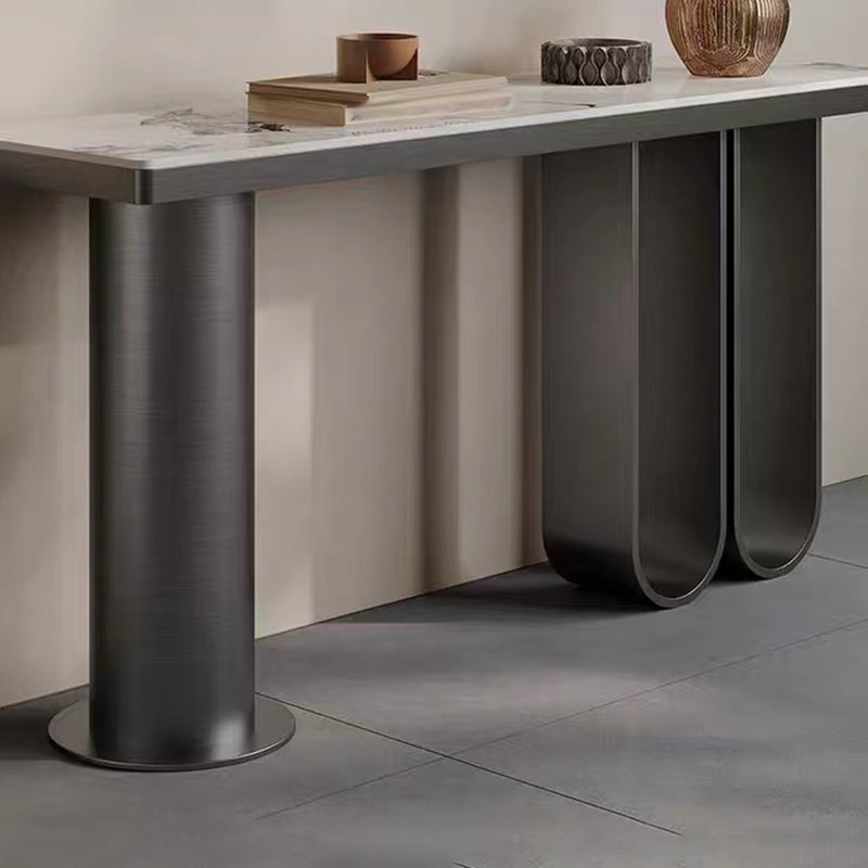 Rectangle Shape Console Table Contemporary Stone Sofa Table in Black