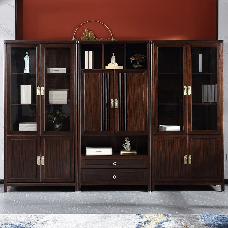 Closed Back Wood Bookshelf Contemporary Bookcase with Cabinets