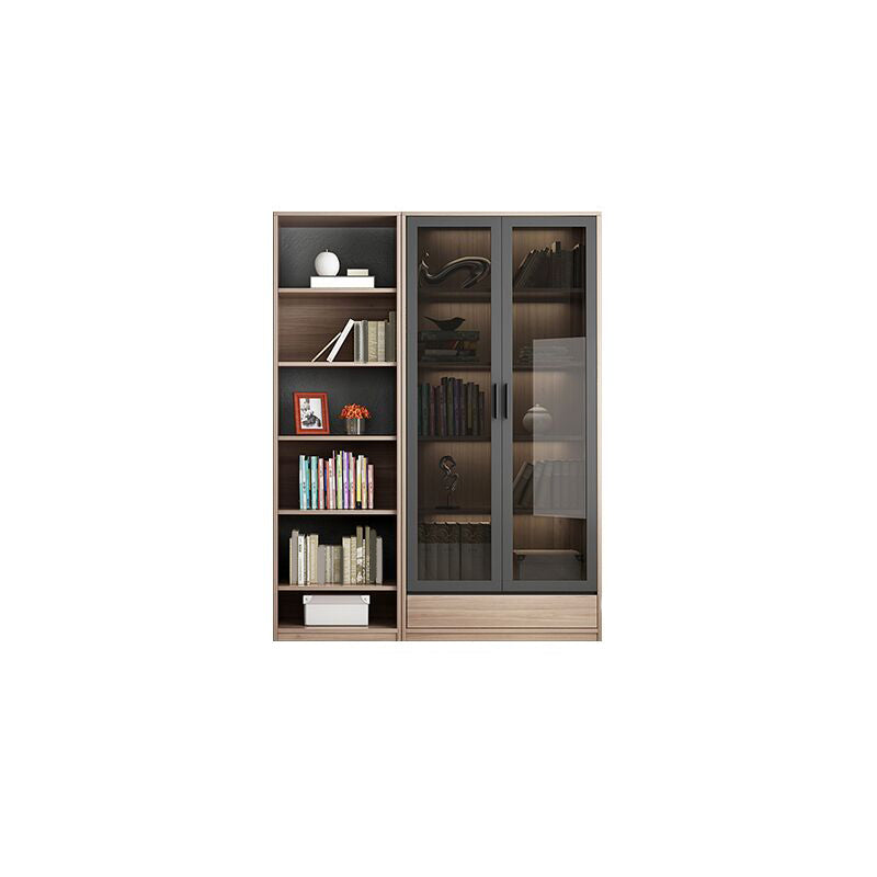 Modern Wooden Bookcase Glass Doors Closed Storage Bookshelf for Home