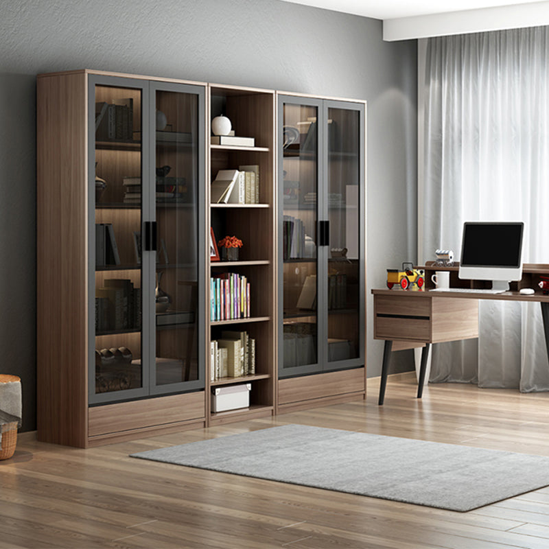 Modern Wooden Bookcase Glass Doors Closed Storage Bookshelf for Home