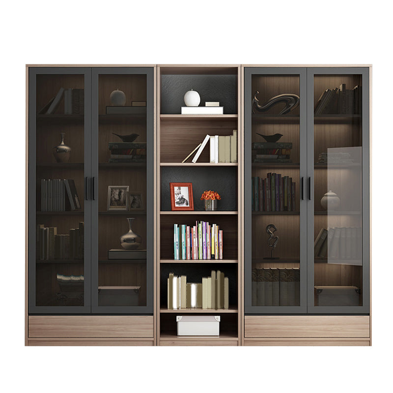 Modern Wooden Bookcase Glass Doors Closed Storage Bookshelf for Home