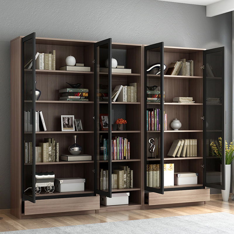 Modern Wooden Bookcase Glass Doors Closed Storage Bookshelf for Home