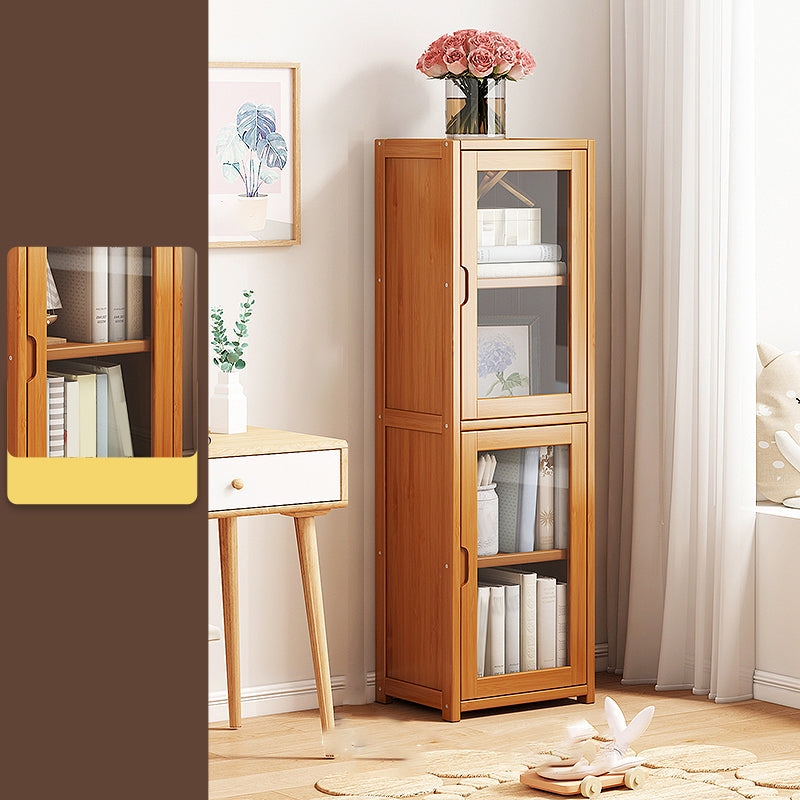 Contemporary Closed Back Bookcase Bamboo Vertical Bookshelf with Doors