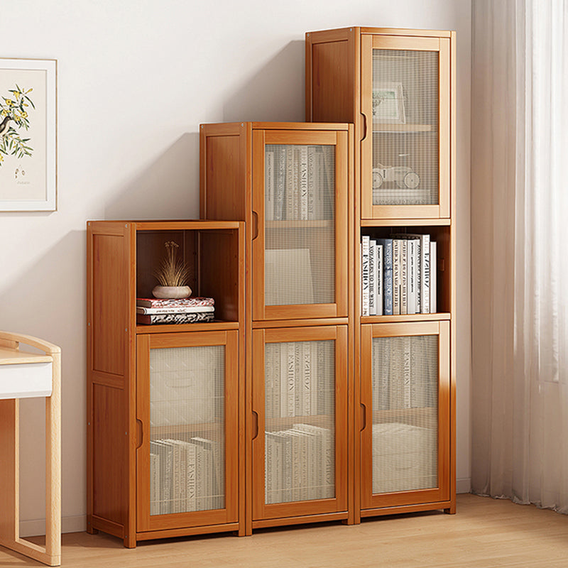 Contemporary Closed Back Bookcase Bamboo Vertical Bookshelf with Doors