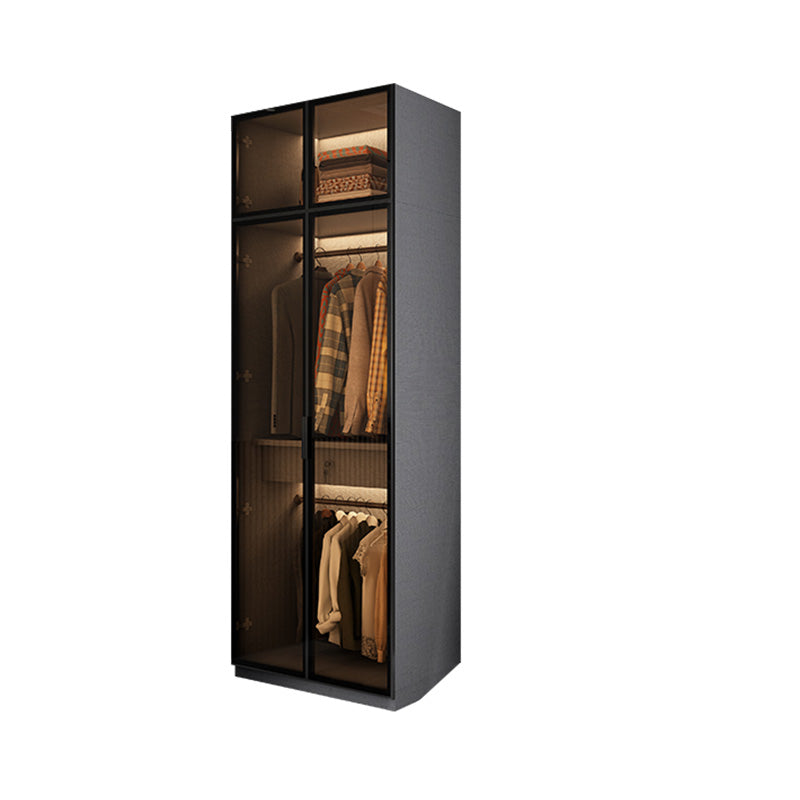 Bedroom Hinged Doors Storage Cabinet Glass Door Wardrobe with Garment Rod
