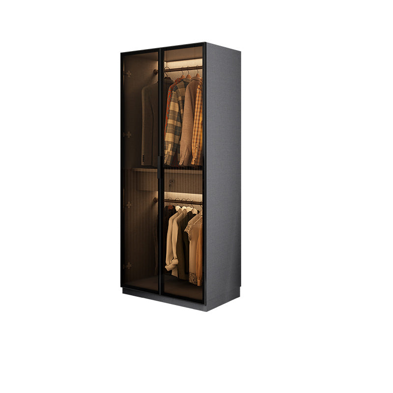 Bedroom Hinged Doors Storage Cabinet Glass Door Wardrobe with Garment Rod