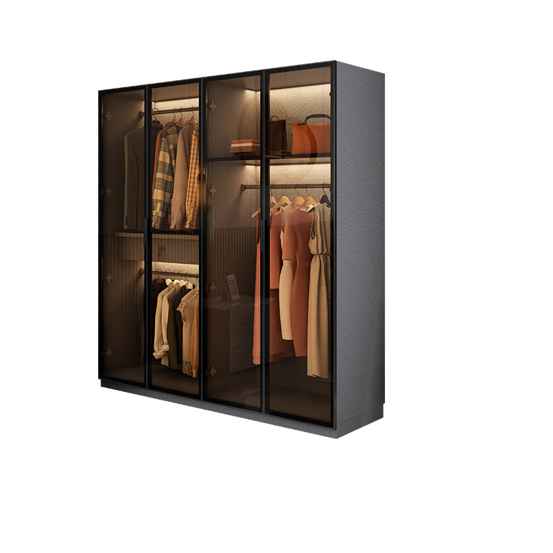 Bedroom Hinged Doors Storage Cabinet Glass Door Wardrobe with Garment Rod