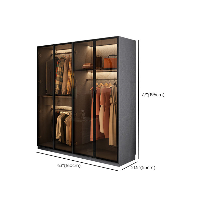 Bedroom Hinged Doors Storage Cabinet Glass Door Wardrobe with Garment Rod