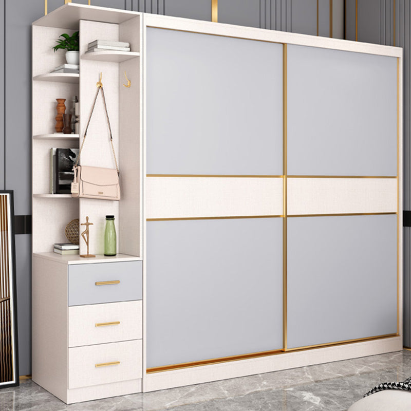 Coastal Style Wooden Wardrobe Cabinet Bedroom Sliding Doors Armoire