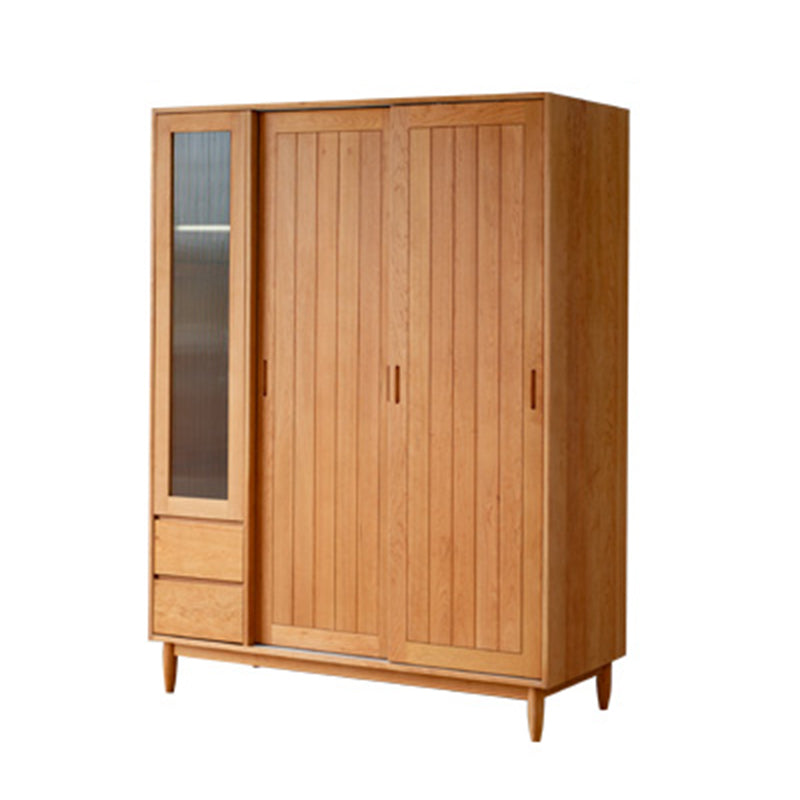 Wooden Kid's Wardrobe in Brown High Gloss Coat Locker with Garment Rod